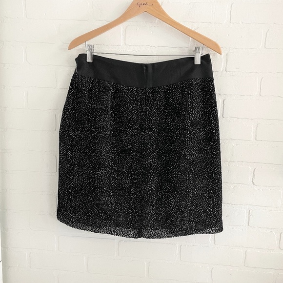 Vintage Y2K Mini skirt Burnout velour Polka dot overlay Black Tan Cream Sz 10 - Picture 7 of 8